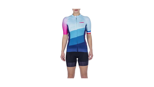 Camisa Ciclismo Woom Supreme France Feminina Azul/Rosa