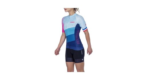 Camisa Ciclismo Woom Supreme France Feminina Azul/Rosa hover